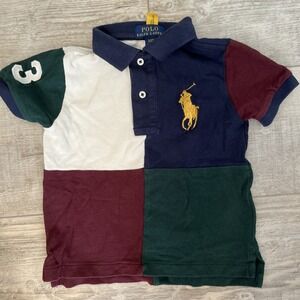 Polo Ralph Lauren Polo Shirt Boys Size 2/2TBlue Green Color Block Big Pony Patch